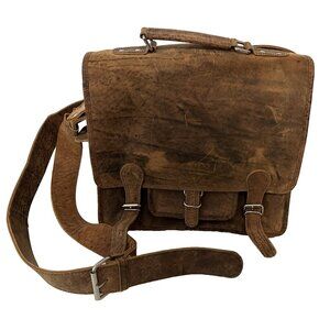 Heavy leather messenger bag satchel laptop tote brn distress cosplay Scaramanga